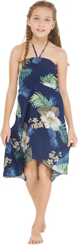 Vista 3 de Matchable Hawaiian Luau Mother Daughter Women Maxi Tank Dress or Girl Halter Dress in Pineapple Garden Navy