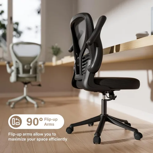 Vista 5 de GYI - Silla de escritorio ergonómica de malla, color negro Brazos abatibles 3D, soporte lumbar ajustable, altura ajustable, sala de estudio