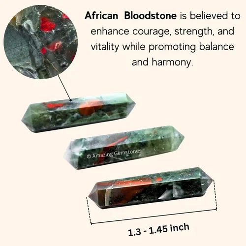 Vista 4 de Puntos de cristal de piedra de sangre africana, cristales curativos y piedras a granel, paquete de 3 cristales a granel de punto curativo de doble