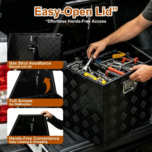 Vista 4 de Caja de herramientas de aluminio chapada en negro de 29 pulgadas, caja de herramientas impermeable con cerradura y llave para caravanas