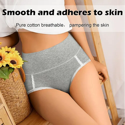 Vista 4 de UMMISS Ropa interior de algodón para mujer, de cintura alta, cobertura completa, para posparto, suave, transpirable, sin rollitos.
