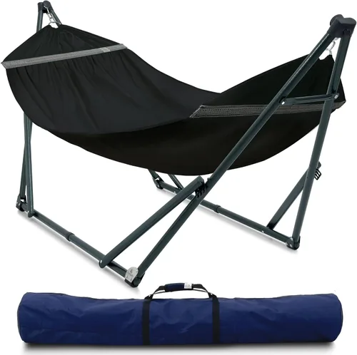 Vista 26 de Tranquillo Hamaca doble universal con soporte incluido para 2 personas/soporte plegable para hamaca de 600 libras de capacidad, estuche portátil 1.