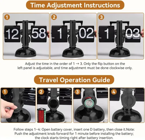 Vista 3 de HERCHR Reloj con tapa retro, reloj digital automático con función de página mecánica, reloj de escritorio retro digital abatible, funciona