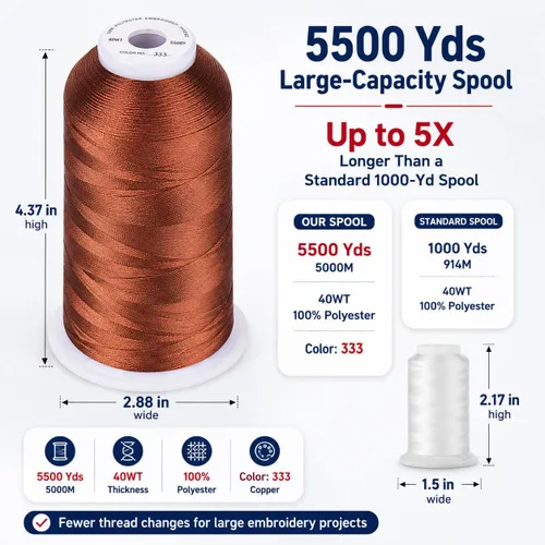 Vista 2 de Simthread 5500 yardas de hilo de bordar, 5000M de alto rendimiento 40WT 100% hilo de poliéster – 170+ colores vívidos, clasificado de alta velocidad