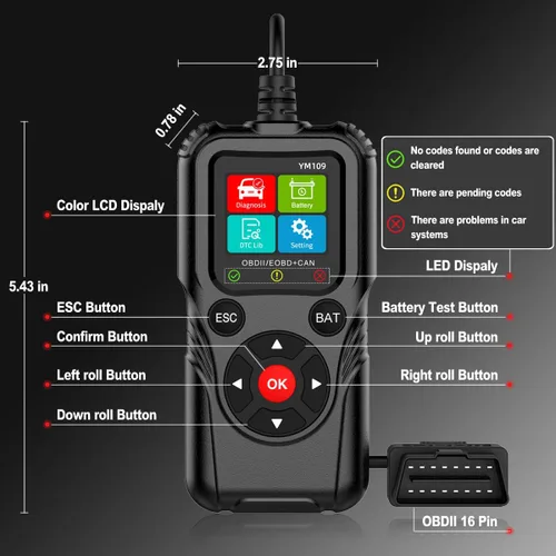 Vista 7 de Escáner OBD2 con probador de batería, lector de códigos de automóvil para comprobar la luz del motor, datos en vivo, voltaje y vida de la batería