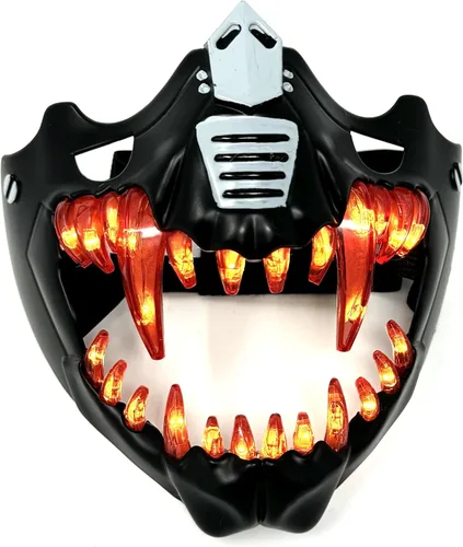 Vista 12 de Máscara de media cara metálica LED estilo steampunk para disfraz de Halloween, fiesta de cosplay