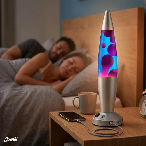 Vista 9 de Jambo - Lámpara de movimiento mejorada de 16" azul líquida, cera púrpura - Puertos USB, temporizador - Lámpara nocturna para adultos, adolescentes