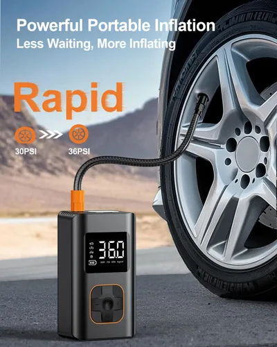 Vista 2 de Tire Inflator Portable Air Compressor - 150 PSI Portable Air Pump for Car Tires, Cordless Electric Bike Tire Pump with Digital Pressure Gauge, LED