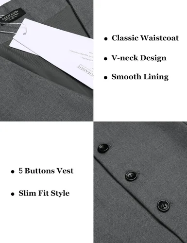 Vista 4 de COOFANDY Chaleco de traje de negocios para hombre, chaleco de vestir ajustado, chaleco de boda