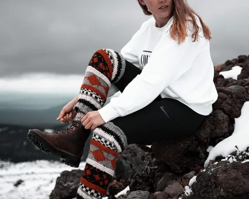 Vista 3 de Calcetines Tibetan - Calentadores de lana con forro polar, tejidos a mano