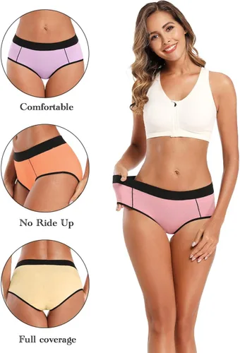 Vista 3 de POKARLA - Ropa interior elástica de algodón para mujer, pantaletas de cintura media-alta, paquete de 5