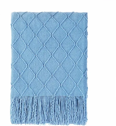 Vista 74 de Bourina Manta de punto decorativa con textura, unicolor y suave, para sofá, 50 x 60 pulgadas, almendra Knitted Throw Blanket 50x60 Inches, Soft