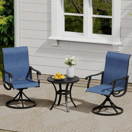 Vista 25 de VICLLAX Muebles pequeños de exterior de 3 piezas, 2 sillas giratorias de patio y mesa redonda pequeña para 2, sillas de carbón oscuro y negro