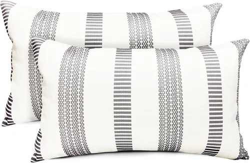 Vista 48 de Juego de 2 fundas de almohada decorativas negras boho 16x16 pulgadas, fundas de almohada de lino modernas estilo bohemia campestre para exteriores