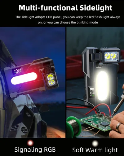 Vista 6 de Linterna EDC recargable, 400 lúmenes, mini luz EDC súper brillante, mini linterna portátil de 1200 mAh, 7 modos de linterna de bolsillo plano