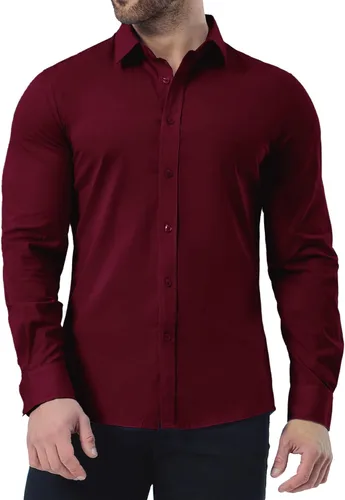 Vista 3 de ZAFUL Camisas de vestir elásticas y ajustadas para hombre, de manga larga, con botones, casual, de algodón