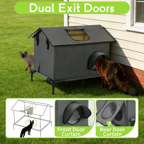 Vista 5 de Casa extragrande para gatos al aire libre, resistente a la intemperie, aislada para interiores y exteriores, casa para varios gatos con puerta