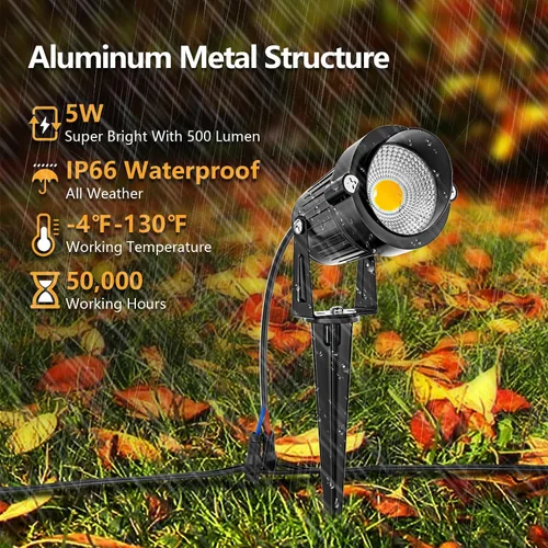 Vista 3 de ZUCKEO Kit de iluminación de paisaje todo en uno, luces LED de bajo voltaje de 5 W con transformador y cable de 80 pies, foco impermeable