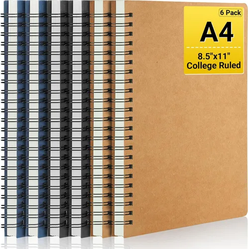 Vista 9 de EUSOAR Cuaderno de espiral con rayas universitarias, 3 paquetes A4 de 11 x 8-1/2 pulgadas, tapa dura, diario negro, 120 páginas/60 hojas de papel