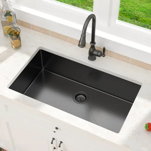 Vista 3 de Fregadero de Cocina Empotrado de 30 Pulgadas Negro - Fregadero de Cocina de Acero Inoxidable Gunmetal Negro de 30x18 Pulgadas de 18 Calibre