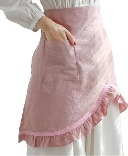 Vista 9 de Delantal retro para mujer, con volantes, estilo vintage, con bolsillo, para chef, cafetería, camarero, cocina, cocina