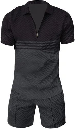 Vista 3 de Conjunto corto para hombre, 2 piezas, camiseta de manga corta y pantalones cortos, conjunto deportivo elegante y casual