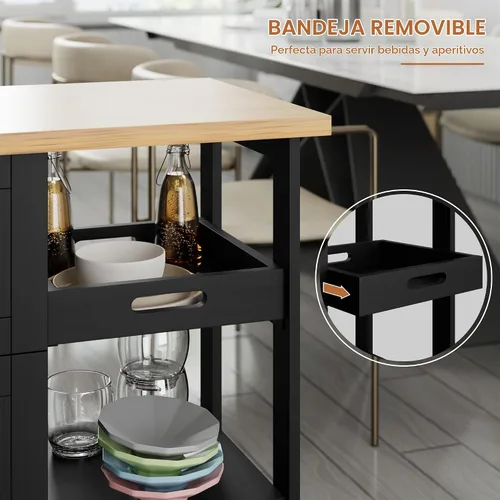 Vista 5 de SUNLEI Isla de Cocina con Carro de Almacenamiento, Carrito Rodante de Café Pequeño, Mesa de Corte de Madera, Microondas con 3 Cajones sobre Ruedas