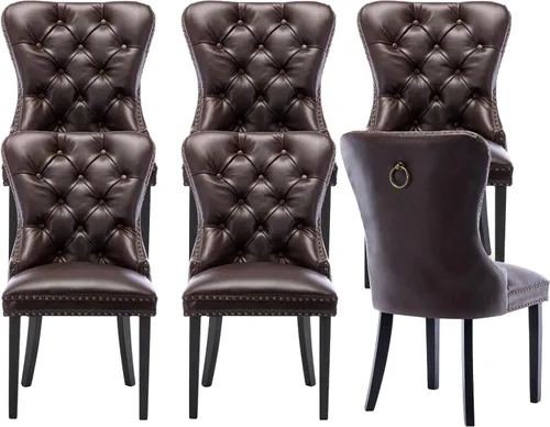 Vista 16 de Shunzhi Juego de 2 sillas de comedor de piel sintética, sillas de comedor Beige