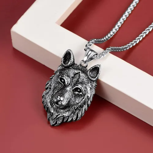 Vista 8 de FaithHeart Collar con colgante de lobo vikingo nórdico para hombres y mujeres, acero inoxidable, chapado en oro de 18 quilates, joyería con embalaje