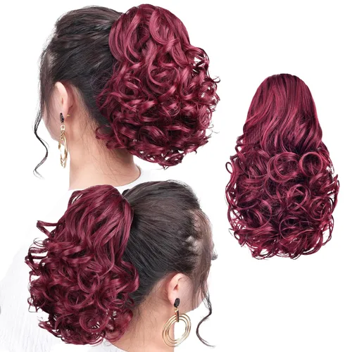 Vista 30 de SYXLCYGG Auburn Clip Cola de caballo Clip Cola de caballo Extensión de cola de caballo ondulado 10 pulgadas 3.5 oz pelo sintético falso pieza