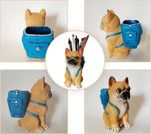 Vista 5 de Soporte para bolígrafo de perro para escritorio, regalos de bulldog francés para hombres, mujeres y niños, soporte único para lápices, divertido