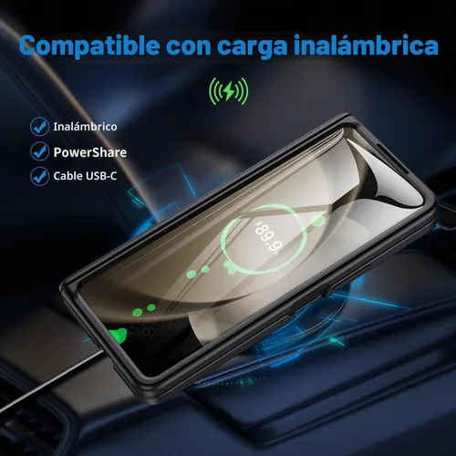 Vista 4 de Funda para Samsung Z-Fold-5: [Soporte oculto] [Carga inalámbrica] Funda delgada con protección de bisagra ligera con protector de pantalla - Funda