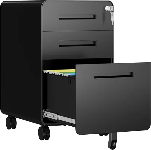 Vista 15 de Archivador de 2 cajones con cerradura, archivadores metálicos para oficina en casa, gabinete pequeño vertical negro para oficina en casa, archivador