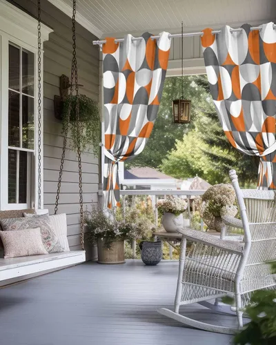 Vista 4 de Orange Grey Outdoor Curtains for Patio Waterproof Drapery,Grommet Window Curtain Drapes for Living Room,Bedroom,Doorway,Kitchen,Cafe,Porch,Cabana