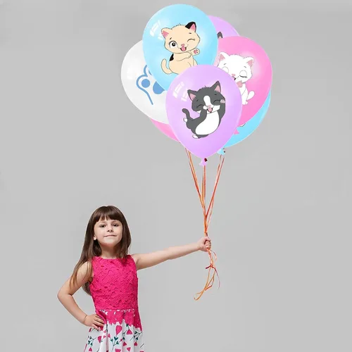 Vista 5 de Globos de fiesta de gatos, globos de gatito para decoración de cumpleaños, 16 globos de látex con estampado de gatos de dibujos animados