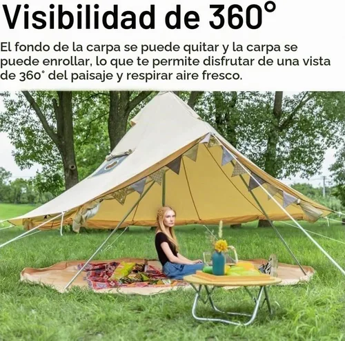 Vista 6 de Tienda de yurta de lujo para cuatro estaciones Amplia tienda de campaña de lona con toma de estufa Mezcla de algodón resistente Último refugio