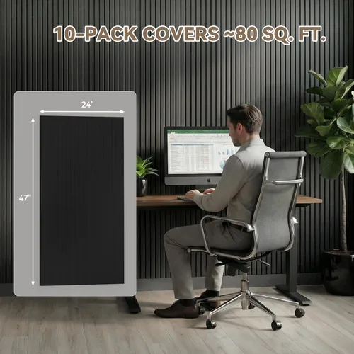 Vista 8 de Paquete de 10 paneles acústicos grandes de 48 x 24 x 0.38 pulgadas, paneles de pared autoadhesivos para amortiguar el sonido, paneles de pared Negro