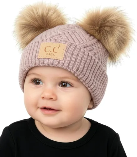 Vista 13 de Funky Junque Gorro de invierno con doble pompón para bebé de 0 a 12 meses, bonito gorro de punto acogedor para clima frío Patrón de tejido