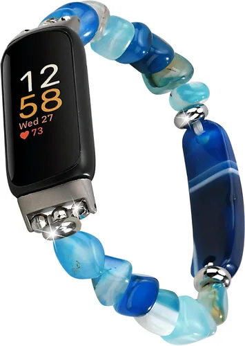 Vista 13 de Pulsera de cuentas compatible con Fitbit Inspire 3 para mujer, cuentas de perlas hechas a mano, banda elástica para reloj Fitbit Inspire 3 Fitness