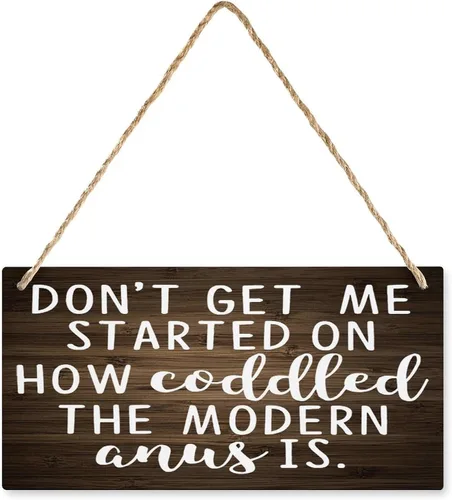 Vista 9 de Letrero de madera colgante con texto en inglés "No juega bien con otros", letrero rústico para decoración del hogar, decoración de placa de madera