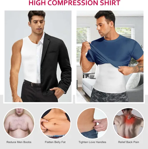 Vista 3 de Gotoly Camisa de compresión para hombre, faja moldeadora adelgazante, chaleco moldeador de cuerpo, camiseta sin mangas con control de abdomen
