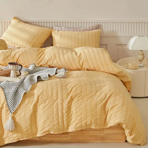 Vista 15 de WARMDERN - Juego de funda de edredón tamaño Queen, juego de ropa de cama de 3 piezas de microfibra lavada color beige, funda de edredón con textura