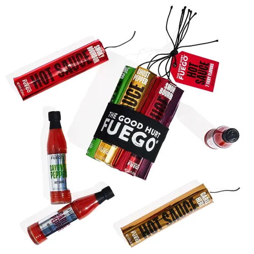 Vista 5 de The Good Hurt Fuego, juego de regalo de muestra de salsa picante, incluye 7 botellas en sabores exóticos, paquete variado de salsa picante