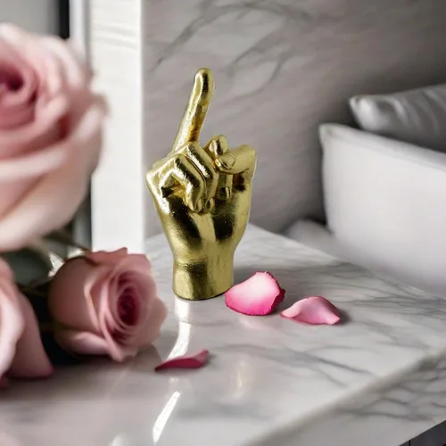 Vista 5 de DECOUE Gold Decor - Estatua de dedo de escultura de mano de gesto de resina - Decoración clásica para el hogar y escritorio - Dedo medio