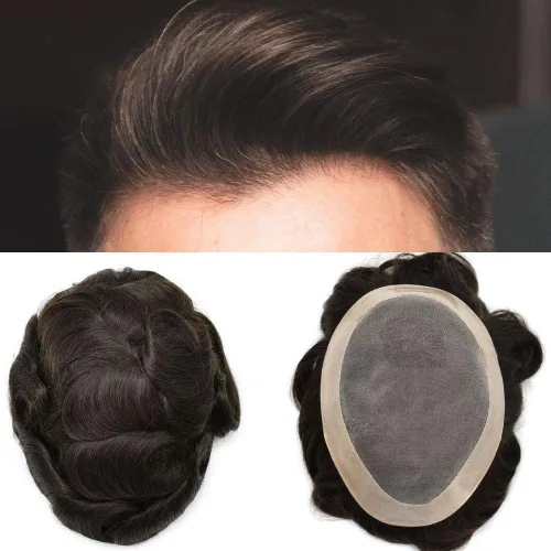 Vista 34 de LOVIN - Sistema de cabello humano para hombres, postizo fino de encaje mono para hombre, prótesis masculina de piel de polietileno alrededor