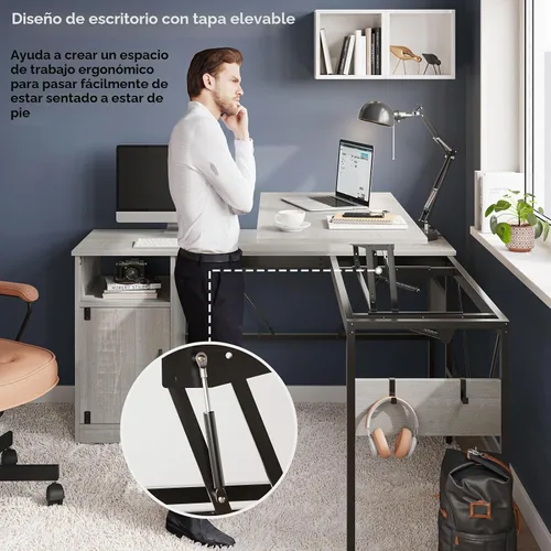 Vista 4 de Bestier Escritorio versátil de pie en forma de L de 60 pulgadas, escritorio Blanco desteñido