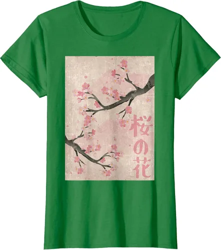 Vista 33 de Cherry Blossom Japanese Vintage Woodblock Japan Pink Sakura T-Shirt Asphalt Grey