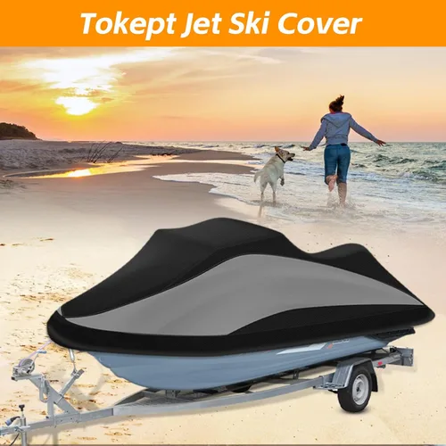 Vista 6 de Funda para Jet Ski Remolcable, Cubierta PWC 300D Resistente al Agua de Servicio Pesado con Rejillas de Ventilación con Tira Reflectante, Se Adapta a