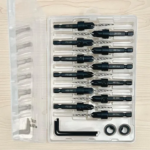 Vista 6 de FTG USA Juego de 12 brocas avellanadoras #4 (7/64") para madera con broca cónica