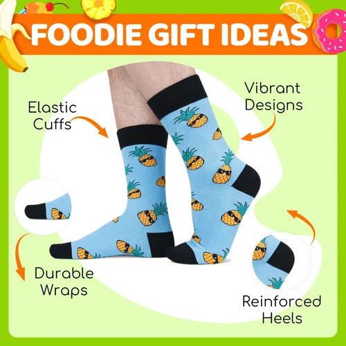 Vista 8 de Zmart Funny Gifts for Men - Pineapple Avocado Socks for Teens, Popcorn Sushi Sauce Socks